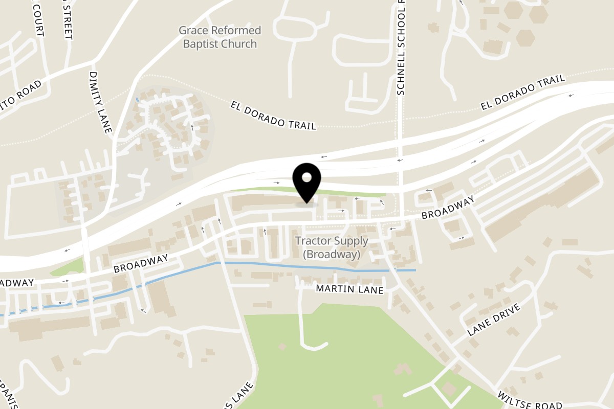 Map showing the location of SM Bites on 1349 Broadway in Placerville